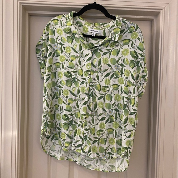 alex + jordan Tops - Alex + Jordan Bright Lime Print Button-Up Blouse Fits Like L not XL as labeled
